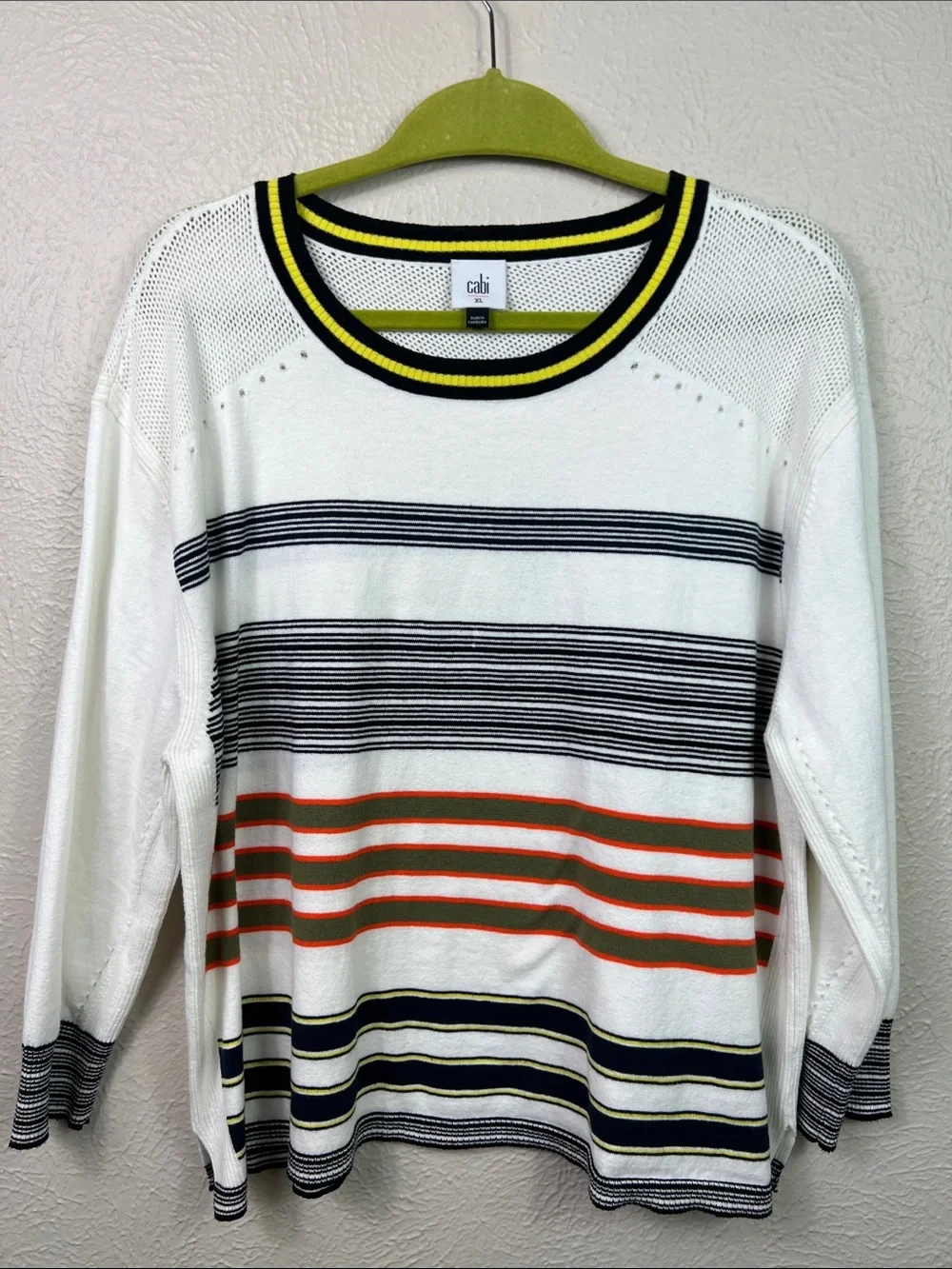 Cabi Parasol Cabana Stripe 3/4 Sleeve Pullover Sweater XL